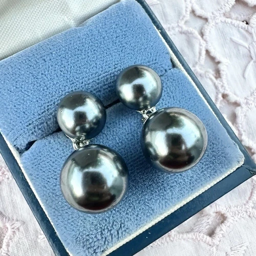 Vintage Carolee Faux Black Pearl Drop Dangle Costume Earrings Signed Jewelry 1”