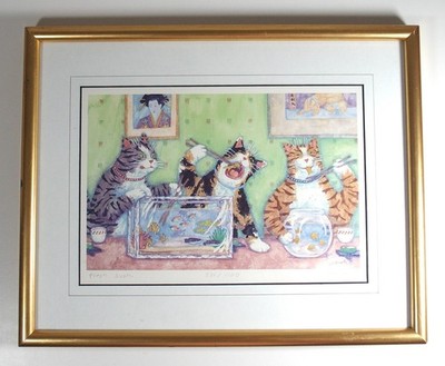 Jonathan Heath Fresh Sushi Cat Art Print Framed Cats Eating Sushi Fish Bowl
