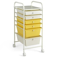 6 Drawer Rolling Storage Cart Office Scrapbook Organizer Yellow