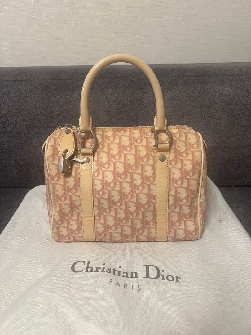 Christian Dior Mini Boston Bag Canvas Leather Pink Trotter Women's Authentic