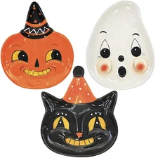 Transpac 7.00In Character Face Plate, Dolomite, Pumpkin Ghost Black Cat H8395