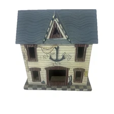 Saltbox Folk Art House Anchors Away Inn Coastal Theme Hand Painted 12.5 Tall