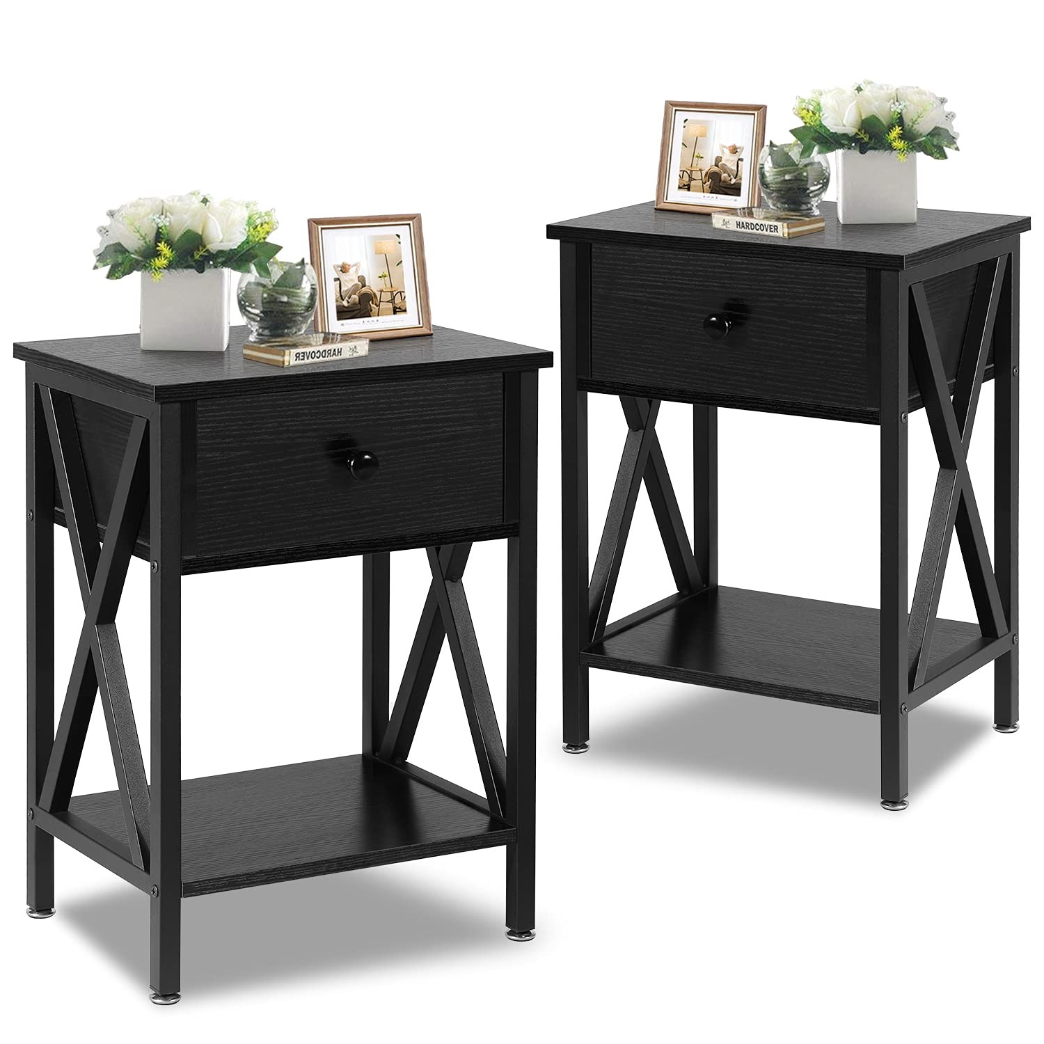 Rustic Nightstand with Drawer Bedside End Table for Bedroom