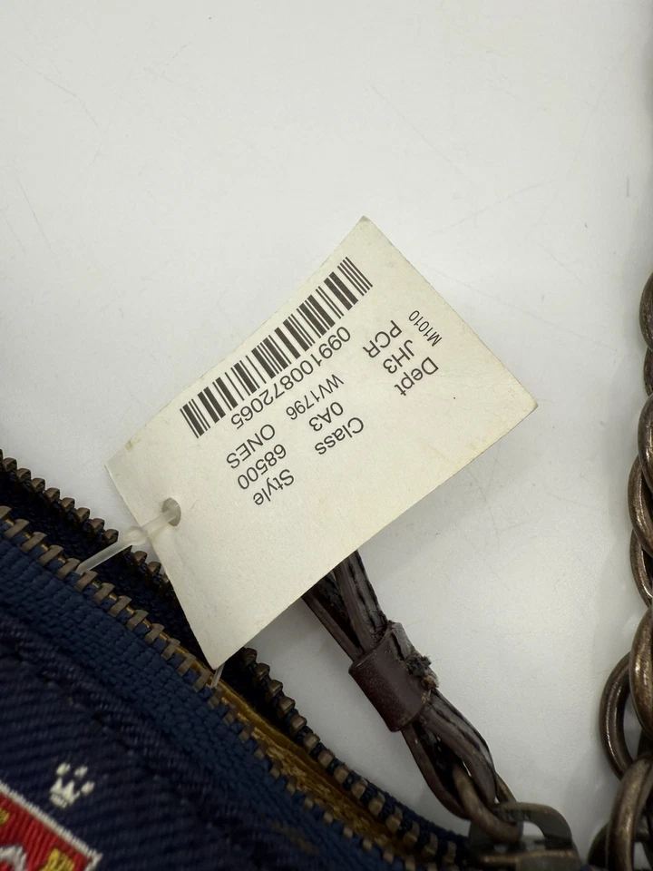 NEW J. Crew Silk Wristlet Clutch Purse Chain Link Strap Preppy Navy Red Crests - Image 3 of 4