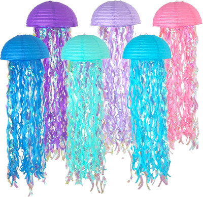 10 Inch Jellyfish Paper Lanterns 6 Pack, Hanging Decor for under the Sea Party D