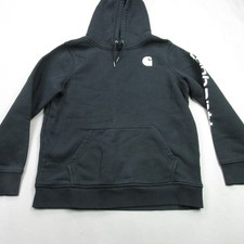 Carhartt Boys L 12-14 Relaxed Fit Hoodie Sweatshirt Black Logo Sleeve Pullover
