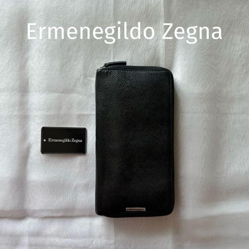 Cartera de Cuero Ermenegildo Zegna Negra Cremallera Compacta Usada
