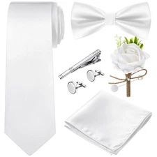 Bow Tie Set Men Formal Satin Pre Tied Boutonniere Prom Wedding Gift 7 PCS