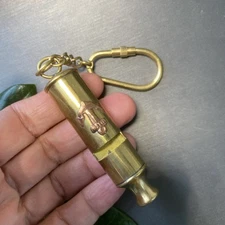 Vintage Nautical Brass Whistle Keychain Copper Anchor Scout Guide Emergency