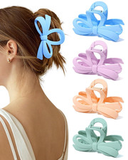 4Pcs Cute Bow Claw Clip for Women Thick Hair, Strong Grip Colorful