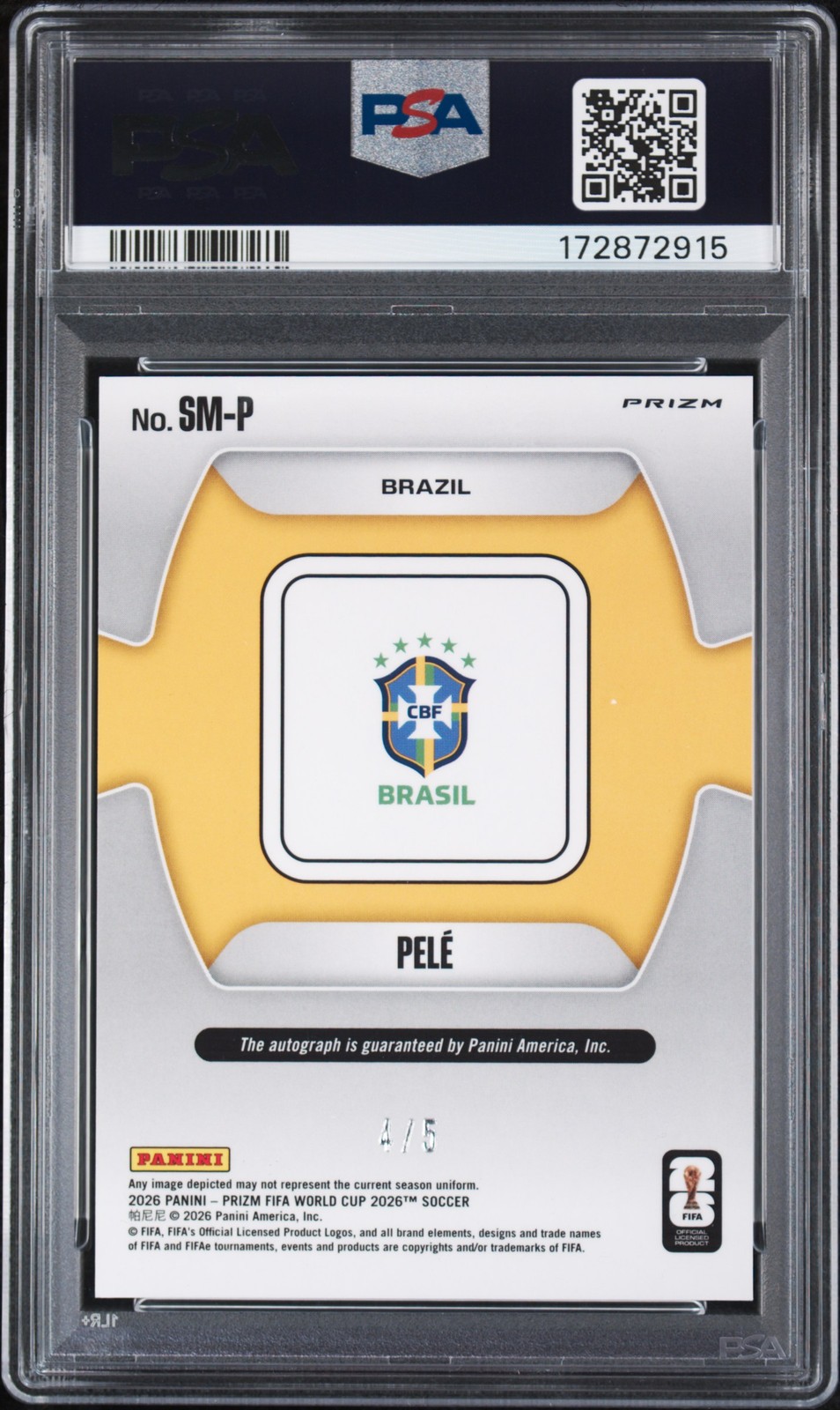 2026 PANINI PRIZM FIFA WORLD CUP 2026 SIGNATURE MOMENTS GOLD WAVE PELE 4/5 PSA 9 view 2