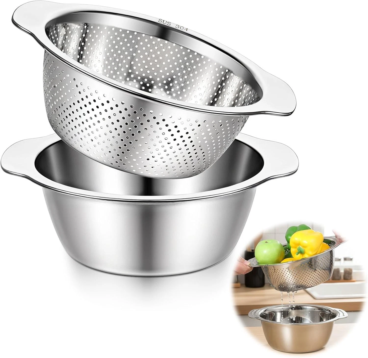 304 Stainless Steel Microporous Colander with Handle, 2QT Rice Washer Strainer
Opens in a new window