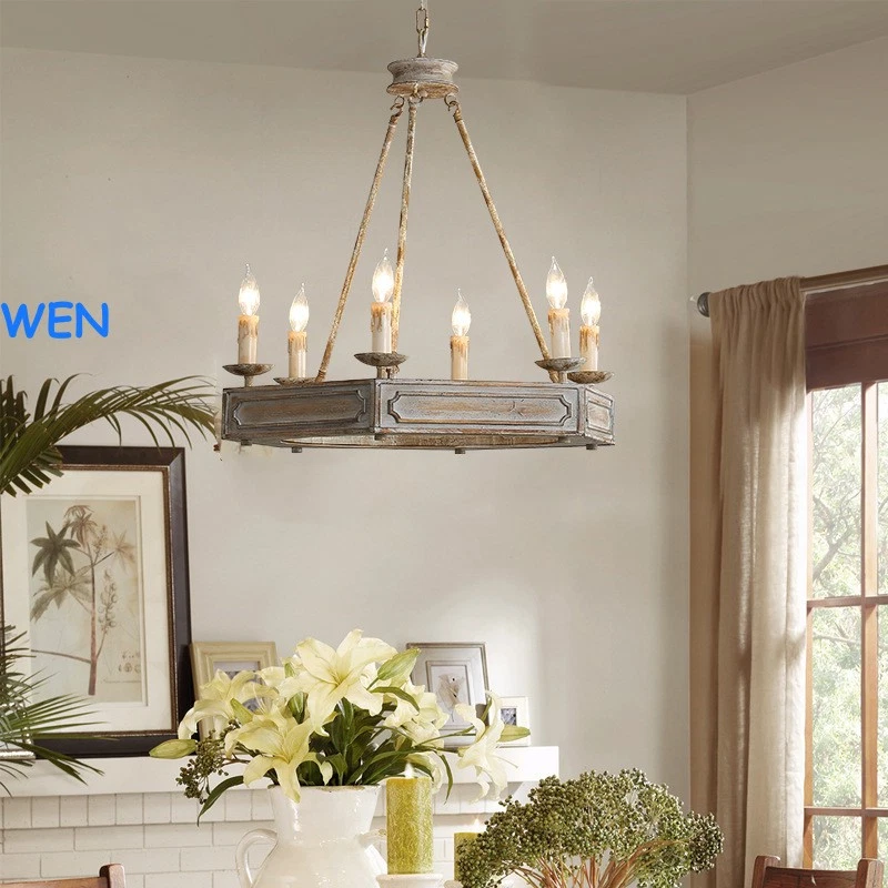 Retro wooden country art chandelier dining room  Household lighting fixtures - Image 3 of 4