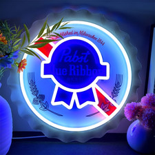 Neon Sign LED Neon Beer Bar Sign Man Cave Decor Logo w Mount Pabst Blue Ribbon