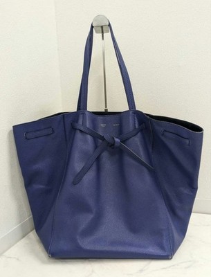 CELINE Cabas Phantom Tote Bag Blue Large Women Pre-owned Designer Handbag