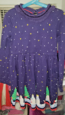 Great 7-8 Mini Boden Snowman Festive Scene Christmas Dress Blue may fit 6-7
