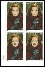 US Bette Davis Legends of Hollywood 42c Stamp Plate Block of 4 Scott #4350