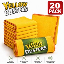 20x Yellow Duster Cloths Pure Cotton Reusable Washable Dusters Multi Purpose