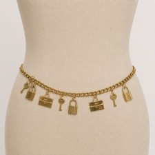 Vintage 80s Gold Chain statement belt with handbag Key Charms