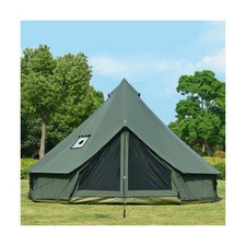 Cotton Canvas Bell Tent with Stove Jack, Roomy Yurt for Family Glamping Campi...
