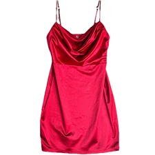 Mono B Draped Satin Holiday Party Red Blogger TikTok Mini Dress Womens L Large