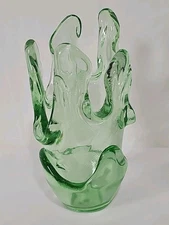 Signed Fire And Light Recycled Glass Celery Green Splash 10" Vase