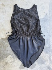 Vintage 80s Lily of France Black Satin Lace Teddy Romper Lingerie Large