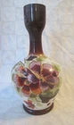 Antique Milk Glass Vase Hand Painted Pansy Flowers 10.5" tall~Fostoria