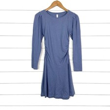 NWT DAILY PRACTICE Anthropologie Ruched Mini Dress Blue Long Sleeve Knit Casual