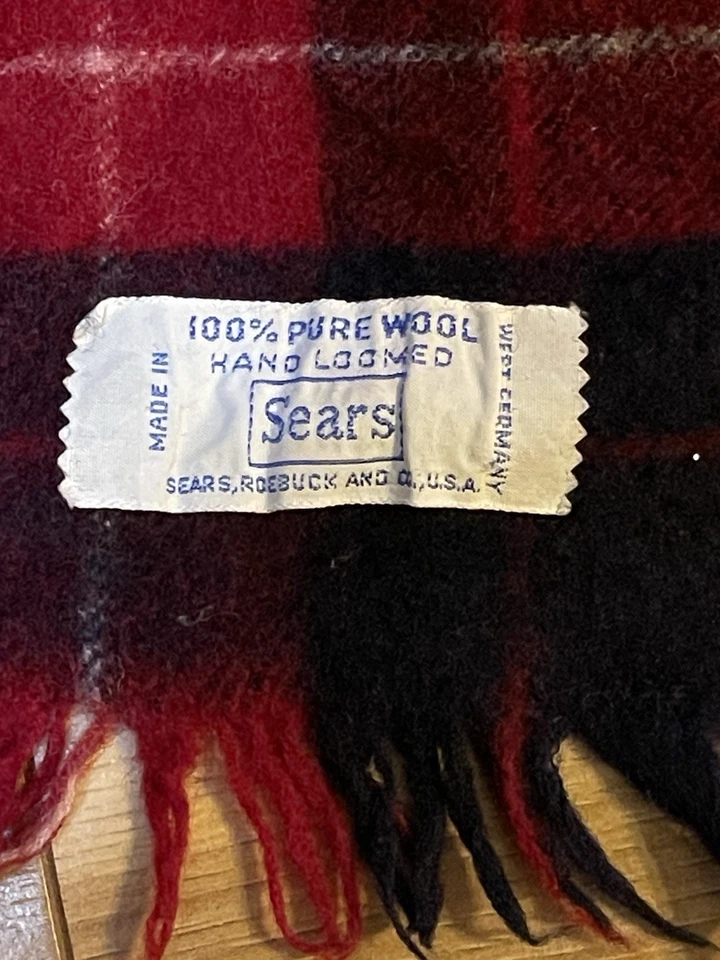 Винтажный красный шотландский шарф в клетку с бахромой Sears - Изображение 2 из 4