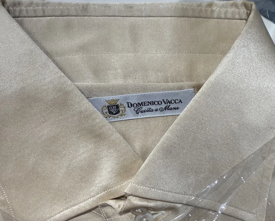 Camisa de Vestir Domenico Vacca Beige 100% Seda - Talla 40 (15 3/4) Hecha en Italia -NUEVA CON ETIQUETAS Foto 3 de 4