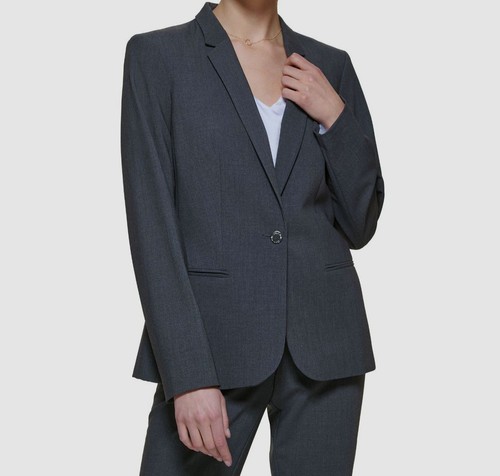 Calvin Klein Damen grau einfarbig gefüttert Ein Knopf Blazer Jacke Gr. 12
