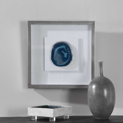 UTTERMOST 4226 KALIA BLUE AGATE STONE PINE WOOD SILVER LEAF SHADOW BOX