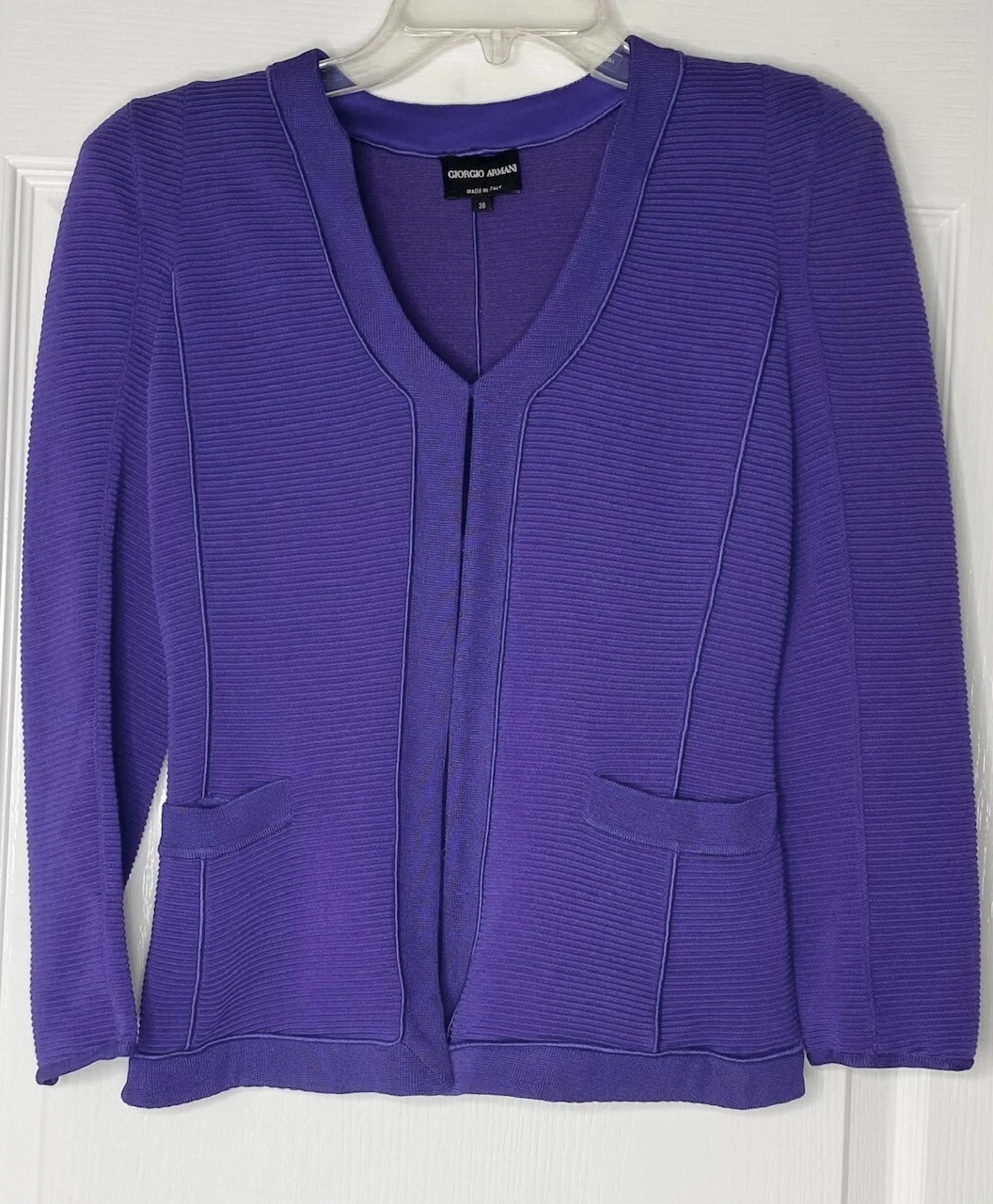 Giorgio Armani — GIORGIO ARMANI Purple Ottoman Ribbed Knit Blazer Cardigan Jacket 38 IT = 2 US XS