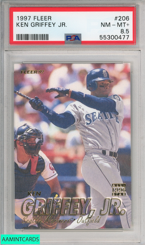1997 FLEER KEN GRIFFEY JR #206 SEATTLE MARINERS HOF PSA 8,5 NM-MT+ - Foto 1 di 3