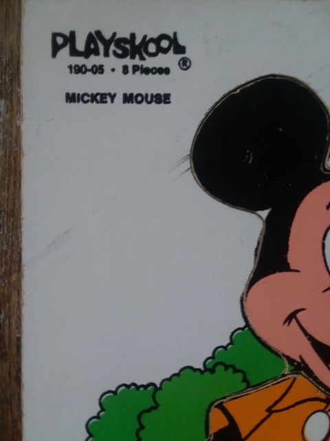 Vintage Playskool Mickey Mouse Wooden 8 Piece Puzzle, 11 1/2 x 9 1/2
