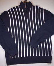 TOMMY HILFIGER Navy Blue Striped Knit 1/2 Zip Pullover Sweater NEW XL