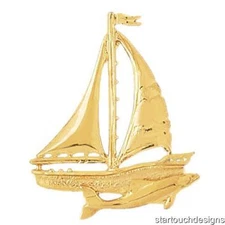 New 14k Yellow Gold Sailboat Pendant