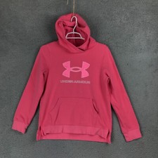 Under Armour Loose Fit Girls Long Sleeve Pullover Fleece Pink Hoodie Size YLG
