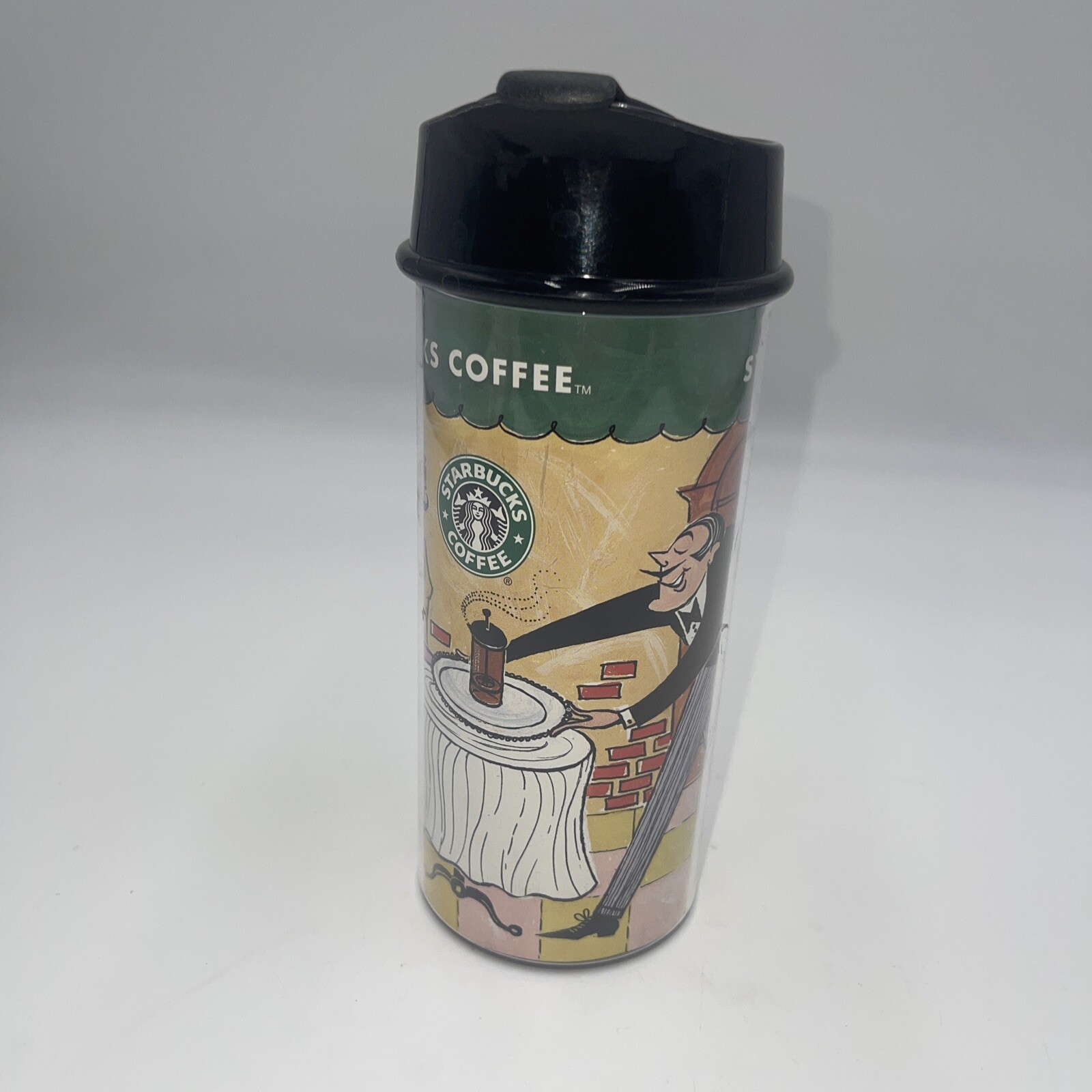 Starbucks Jazz  Waiter French Press  Tea Coffee 16 oz Travel Tumbler, 1999 NEW!