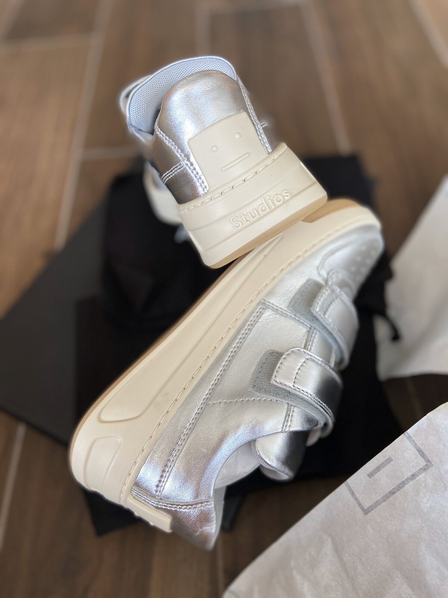 Acne Studios Steffey Low Tops Silver Leather Sneakers Size