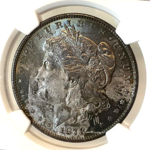 1878 7TF Rev of 78 NGC UNC. Details Morgan Silver Dollar Rainbow Toned Both Side