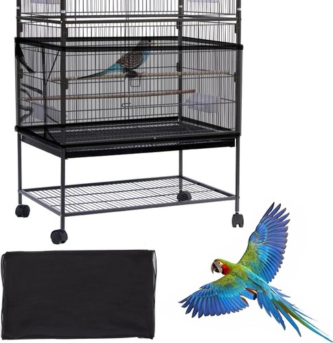 Cubierta para jaula de pájaros grande Daoeny, recogedor de semillas, ajustable suave negro