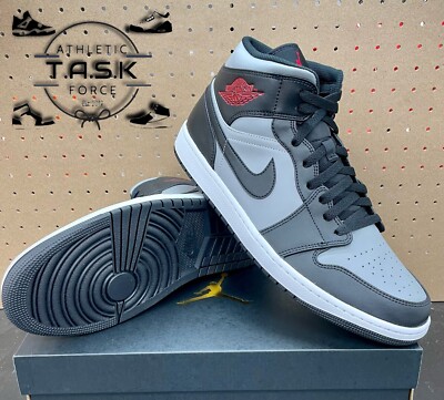  Nike Air Jordan 1 Mid  Shadow  Red Black Grey Mens Sz 14 New In Box 554724-096
