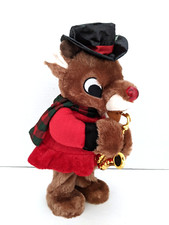 HTF DanDee Animated Rudolph The Red Nosed Reindeer w Black Hat Plays Sax VIDEO