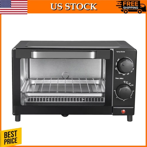 4 Slice Toaster Oven with 3 Setting Baking Rack and Pan Power Indicator Light US