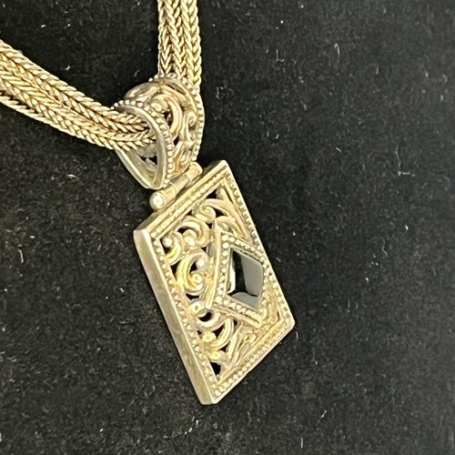 Collier en argent sterling pendentif onyx noir orné de 3 cordes 48,10 grammes 925 vintage - Photo 10/20