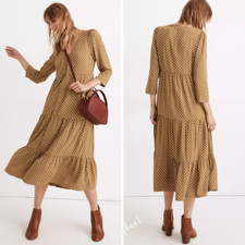 NEW Madewell V-Neck Tiered Button-Front Midi Dress in Daisies Forever, 00
