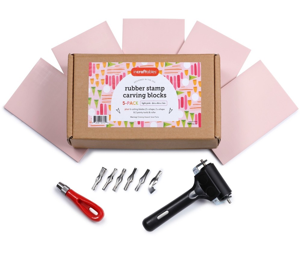 Incraftables Rubber Stamp Kit (5-Pack). Linoleum Block Kit with Cutting Blades