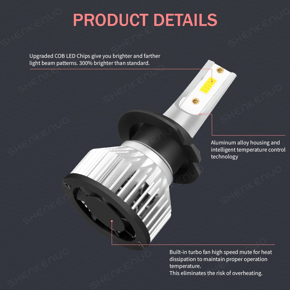 XWQHJW H13 9008 LED Headlight Bulbs – 6000K Cold White, 11000LM Pair, 70W, IP67 – 2-Pack